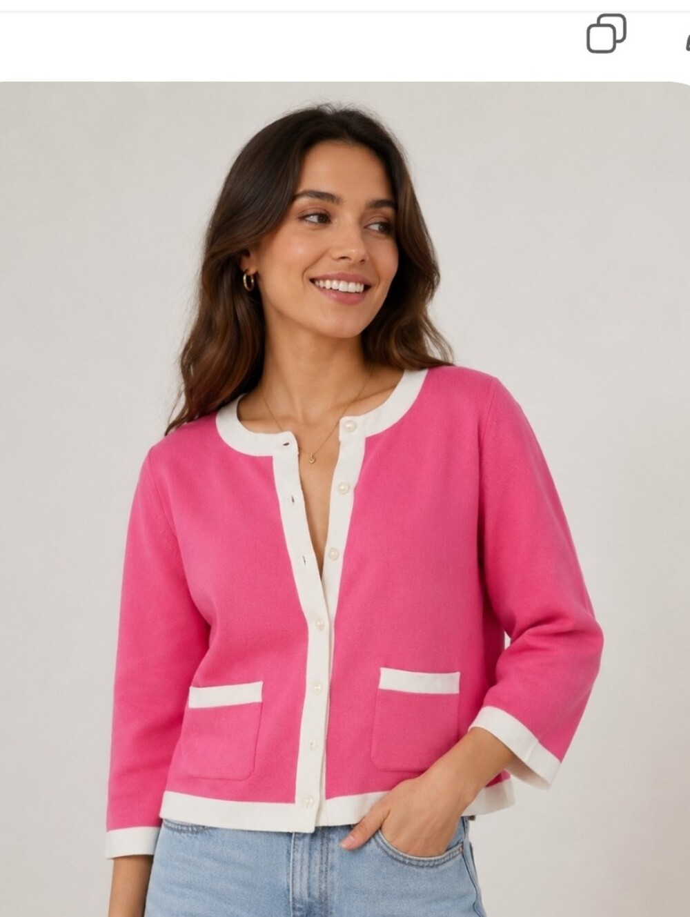 Issac Mizrahi for Target pink and white contrast Sz M Cardligan may fit L